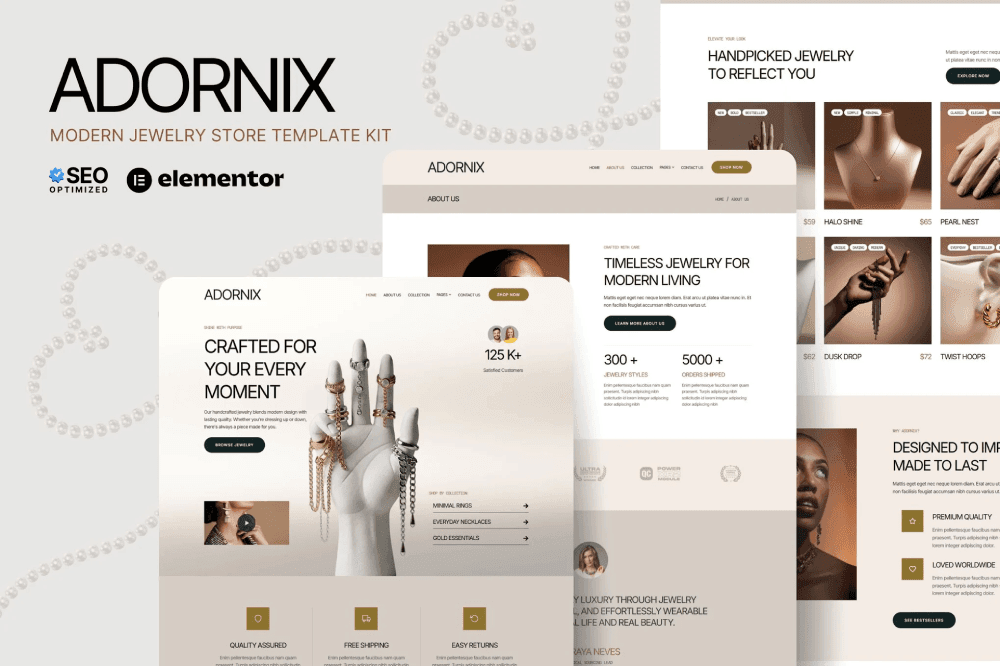 Adornix jewelry store Elementor template design