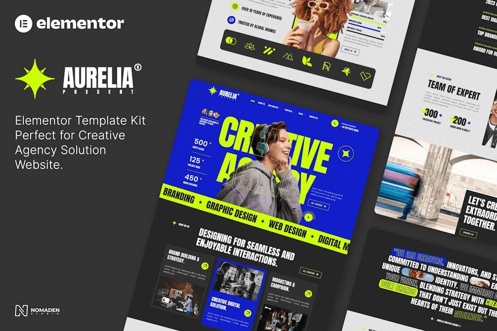 Aurelia creative agency Elementor template design