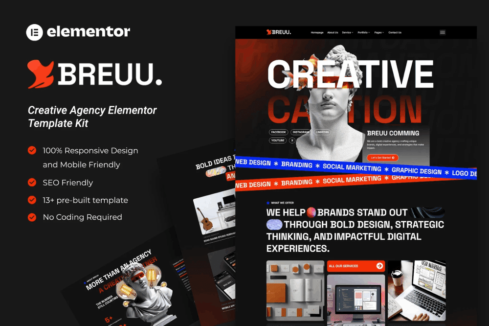 Breuu Elementor template kit design
