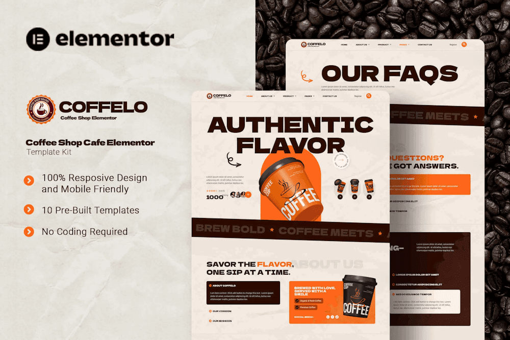Coffelo coffee shop Elementor template design