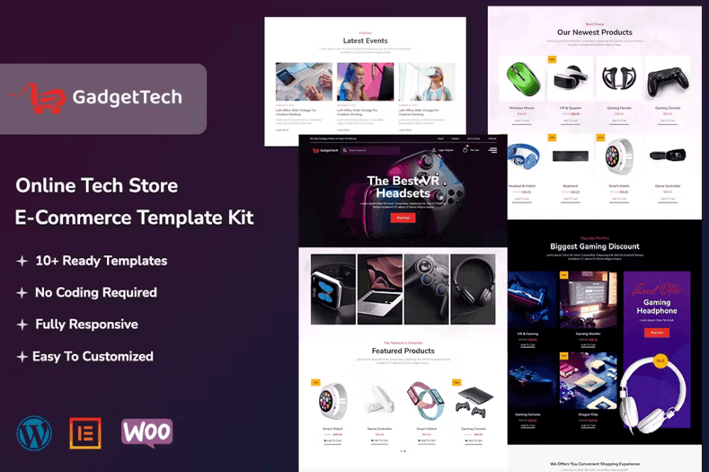 GadgetTech electronics WooCommerce Elementor template design