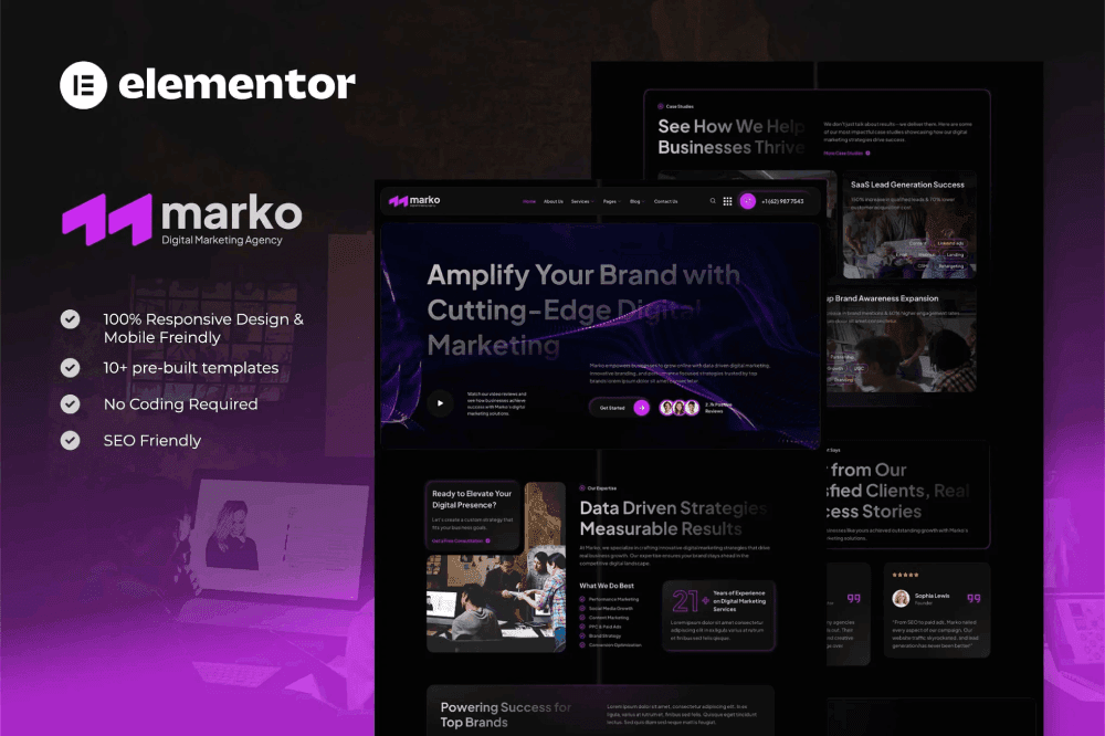 Marko digital marketing agency Elementor template design