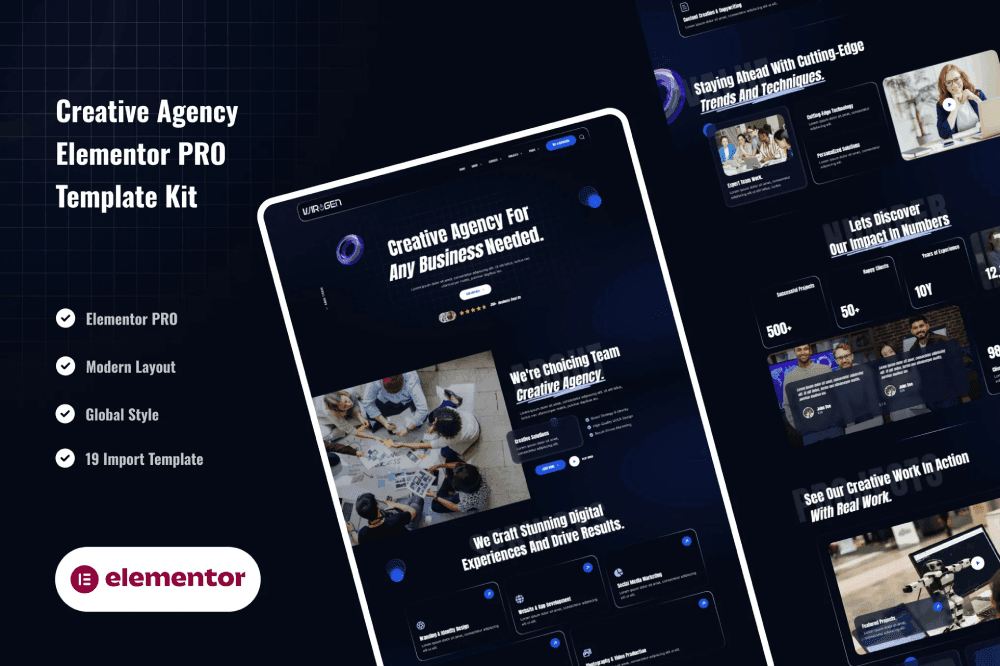 Wiragen creative agency Elementor Pro template design